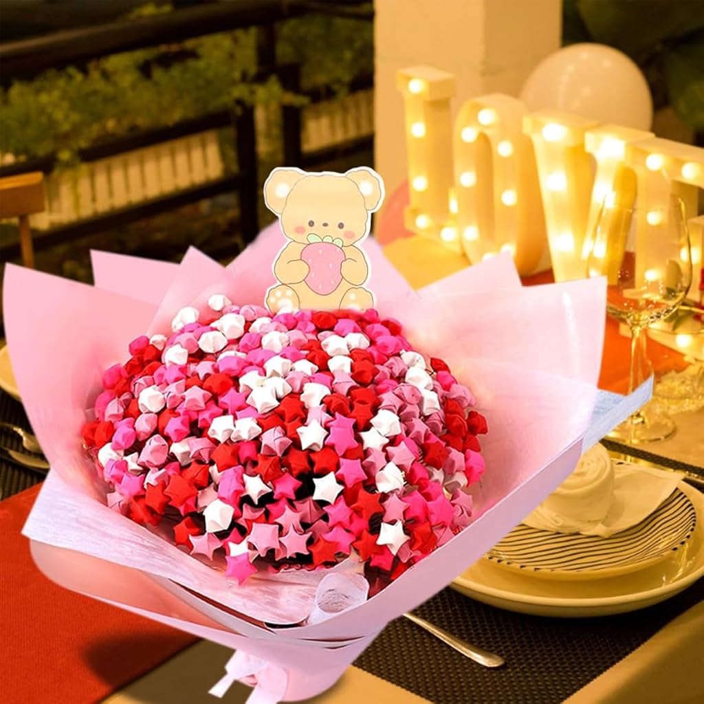 HASTHIP® Origami Stars Papers Pink Origami Paper Strips Pink Origami Paper Star Bouquet Handmade DIY Material Package Wishing Lucky Five-Pointed Star Origami Creative Birthday HASTHIP® Origami Stars Papers Pink Origami Paper Strips Pink Origami Paper Star Bouquet Handmade DIY Material Package Wishing Lucky Five-Pointed Star Origami Creative Birthday